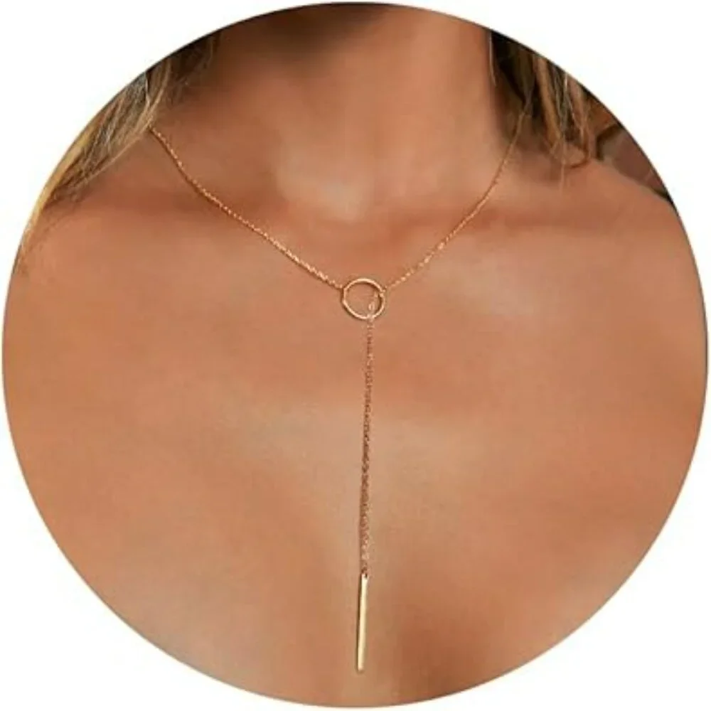 Silver Beaded Drop Necklace Trendy Lariat Y‎ Dainty Chain Jewelry Classy Popular